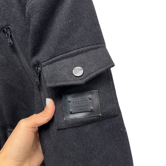 Guess Wool Blend Military Jacket Utility Black Men’s Size Medium - Picture 3 of 10